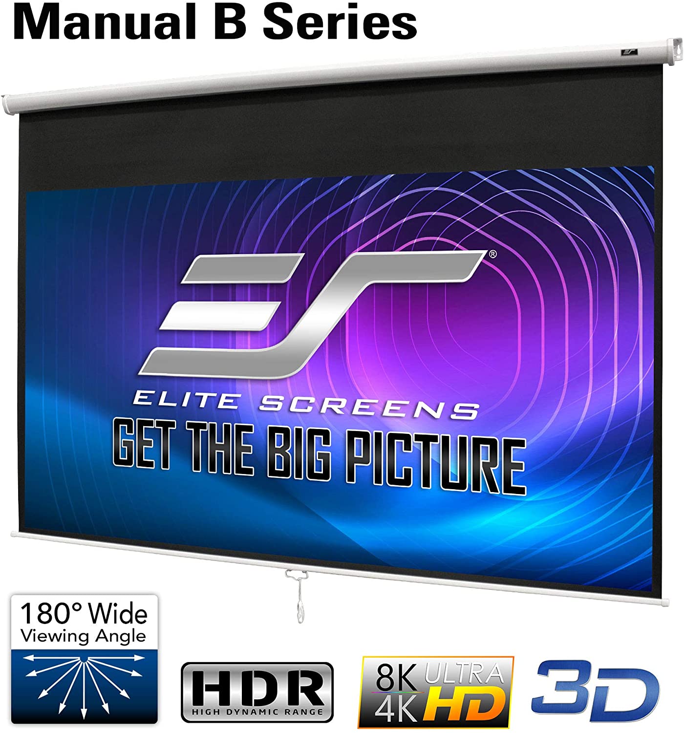 Elite Screens Manual B Series, 100-inch Diagonal 16:9, Pull Down ...